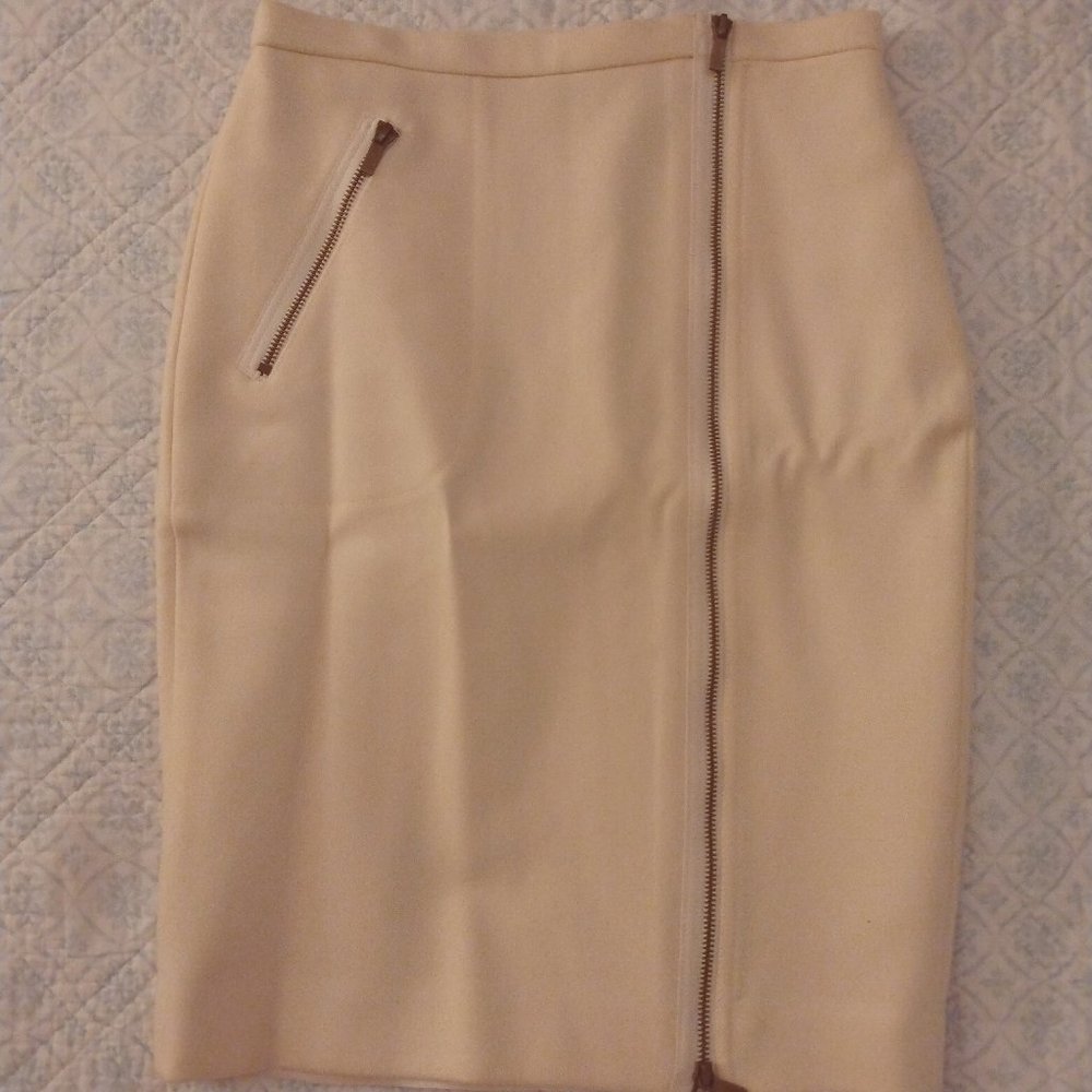 J. Crew Cream Cream/Ivory Wool Pencil Skirt 0
